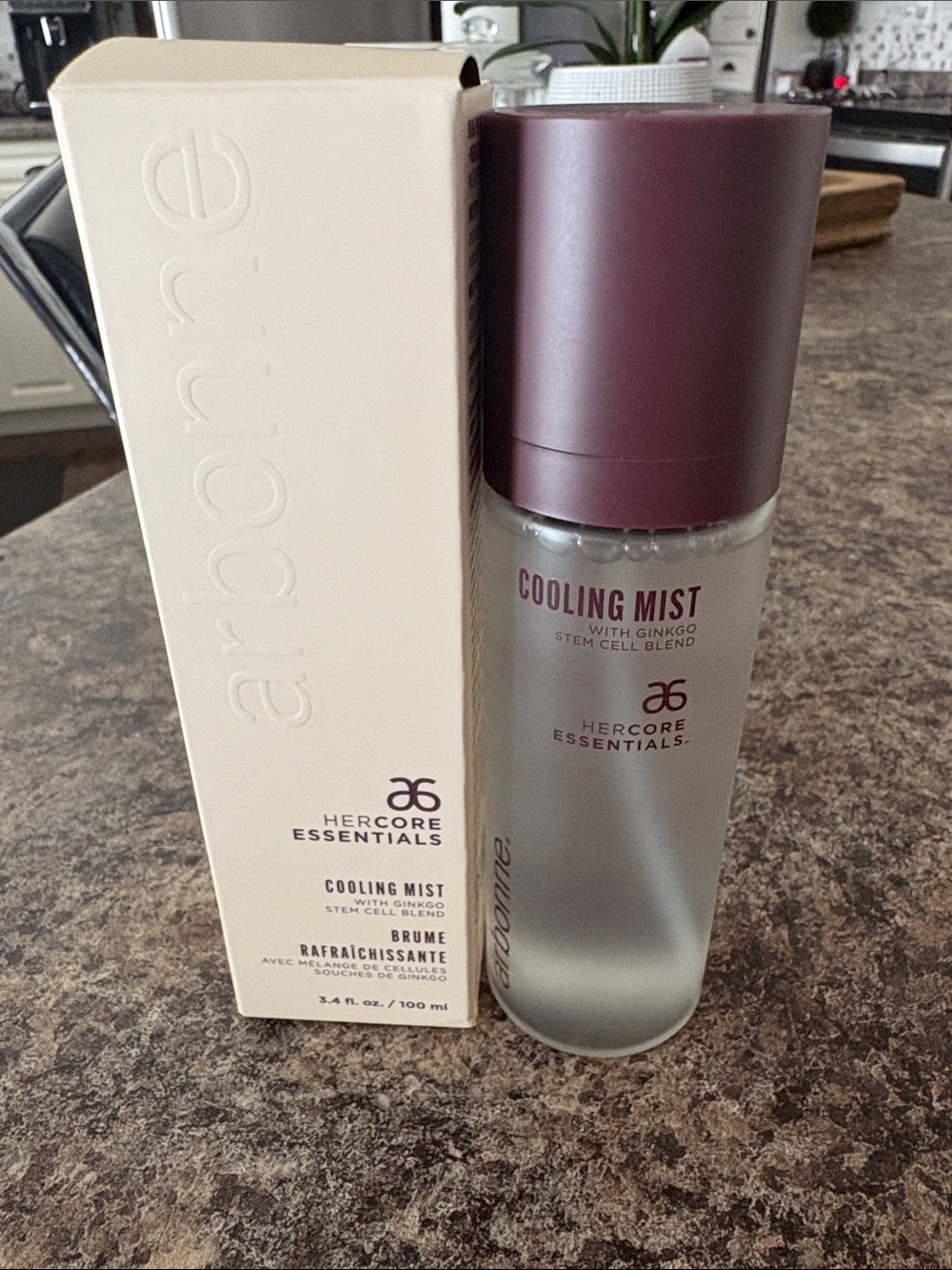Arbonne Cooling Mist Toner with Plum Cap & Frosted Clear Bottle